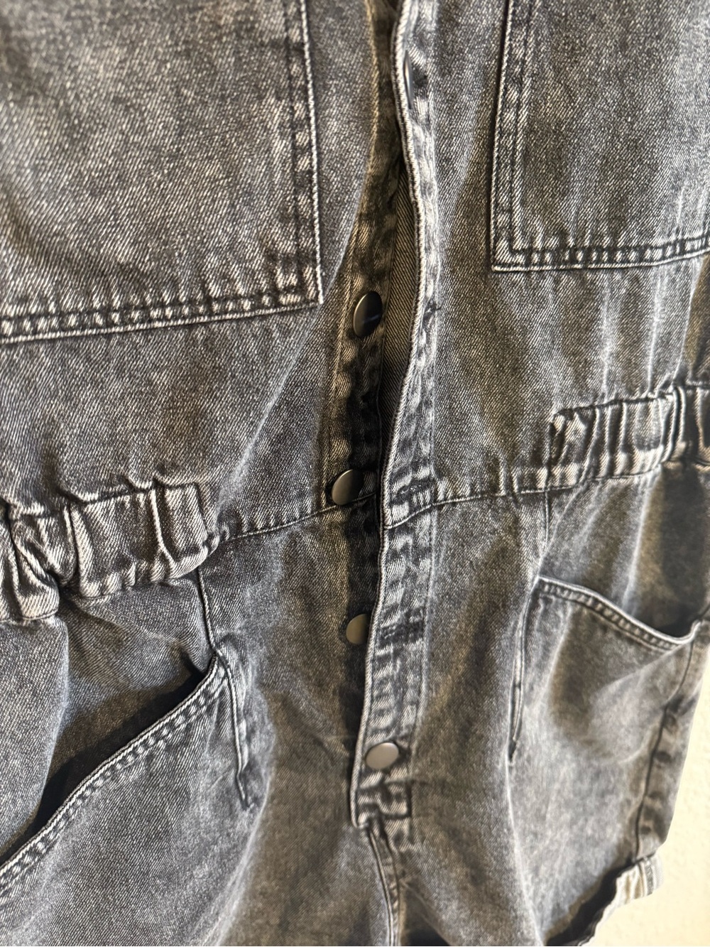 Altar'd State Washed Black Denim Jean Shorts Romper Size M - Picture 4 of 9